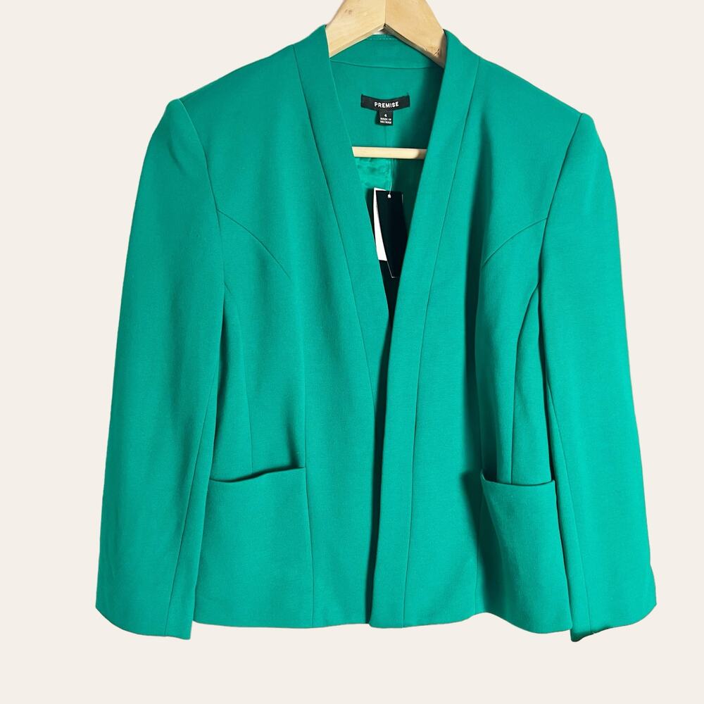 Premise Pop Green Ponte Knit Solid Open Front Jacket Size 4